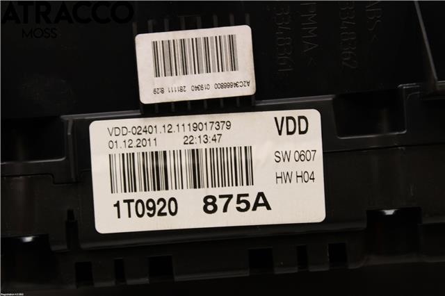 Instrumentpanel til VW Touran 2010-2015 (Type I, Fase 3) (1T0920875A|)