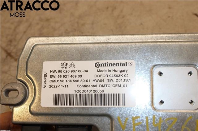 Styreenhet tenning til Toyota Proace 2016-->> (Type II)  (9802096780|)
