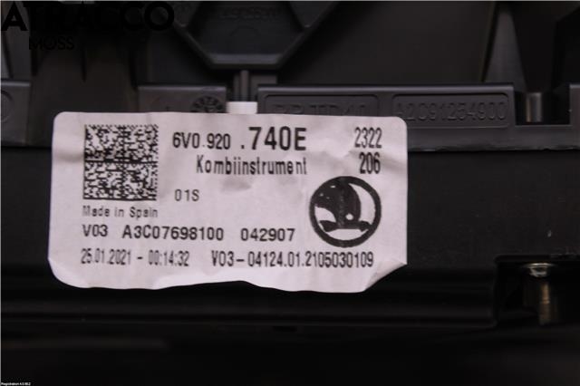 Instrumentpanel til Škoda Fabia 2014-2021 (Type III) (6V0920740E|)