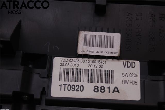 Instrumentpanel til VW Touran 2010-2015 (Type I, Fase 3)  (1T0920881A|)