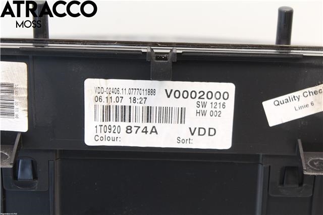 Instrumentpanel til VW Touran 2007-2010 (Type I, Fase 2)  (1T0920874AXZ02|)