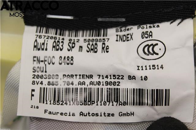 Innredning diverse til Audi A3 2016-2020 (Type III, Fase 2)  (8V4885702AA|)