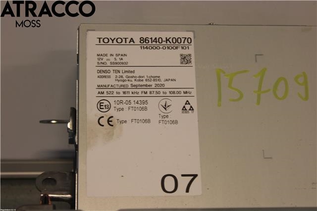 Multimedia display (MCU - Media Controller Unit) til Toyota Yaris 2020-->> (Type IV)  (86140K0070|)