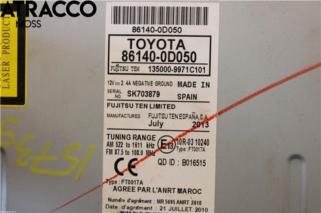 Bilstereo til Toyota Yaris 2012-2014 (Type III, Fase 1) (861400D050|)