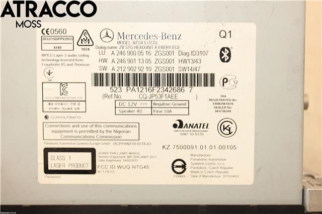 Bilstereo til Mercedes A-Klasse 2012-2018 (W176) (W176) (A2469000516|)