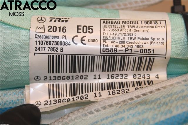 Airbag gardin høyre til Mercedes E-Klasse 2016-2023 (W213) (W213) (A2138601202|)