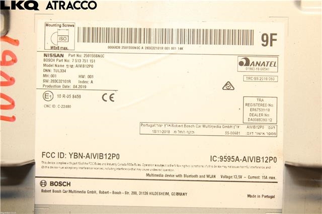 Bilstereo navigasjon til Nissan Leaf 2018-->> (Type II)  (259155SN0C|)