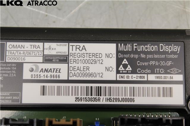 Instrument kjørecomputer til Renault Zoe 2013-2019 (Fase 1)  (259150423R|)