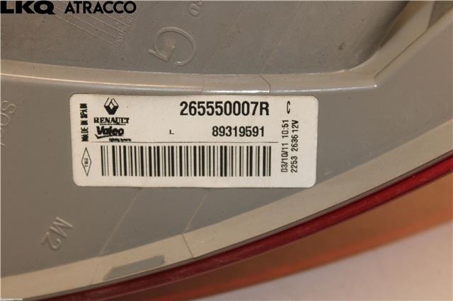 Baklykt venstre til Renault Megane 2009-2016 Type III  (265550007R|)