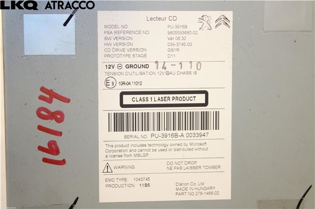 Bilstereo CD-veksler til Peugeot 308 2013-2021 (Type II)  (1610916280|)