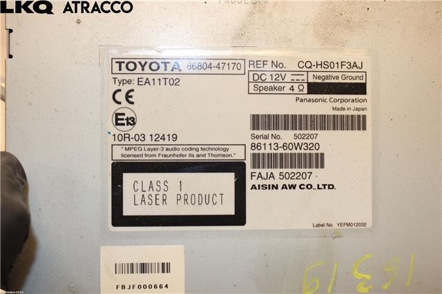 Bilstereo til Toyota Prius +7 2012-2020 (Type III) (stasjonsvogn) (stasjonsvogn) (8614047150|)