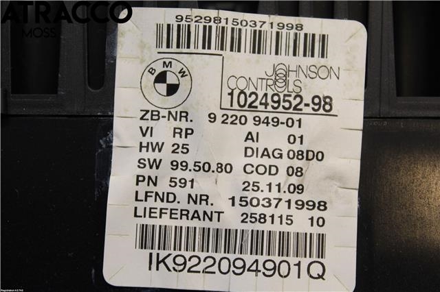 Instrumentpanel til BMW 1-Serie 2004-2011 (E81/E82/E87/E88) (E81/E82/E87/E88) (62109283801|)