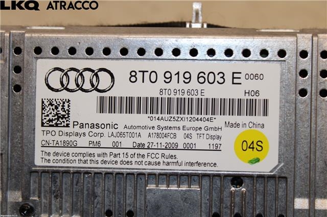 Multimedia display (MCU - Media Controller Unit) til Audi A4 2007-2014 (Type IV) (B8) (B8) (8T0057603E|)