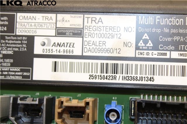 Multimedia display (MCU - Media Controller Unit) til Renault Zoe 2013-2019 (Fase 1)  (259150423R|)