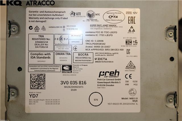 Bilstereo til Škoda Superb 2015-->> (Type III)  (3V0035816|)