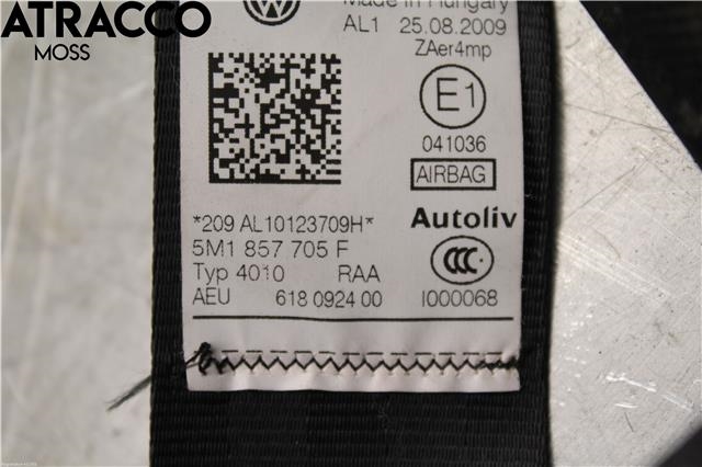 Sikkerhetsbelte foran venstre til VW Golf, Plus/Cross 2009-2013 (Fase 2) (5M1857705G|)