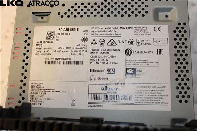 Bilstereo til VW Up 2012-2019  (1S0035869B|)