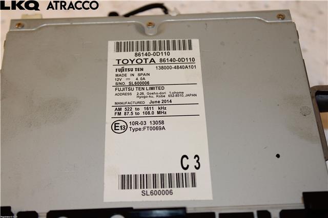 Bilstereo til Toyota Yaris 2012-2014 (Type III, Fase 1)  (861400D110|)