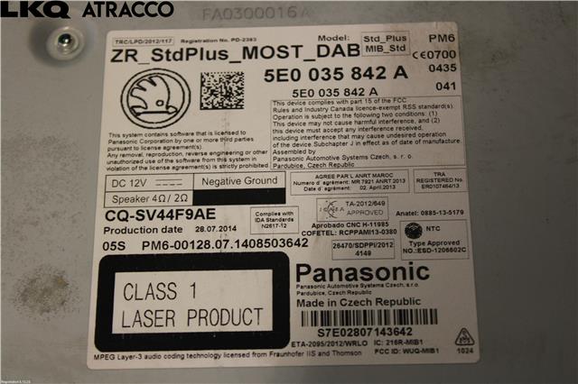 Bilstereo til Škoda Octavia 2013-2016 (Type III, Fase 1)  (5E0035842A|)