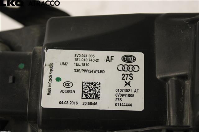 Frontlykt venstre halogen til Audi A3 2009-2012 (Type II, Fase 2) (8V0941043|)