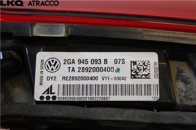 Baklykt venstre indre til VW T-Roc 2017-->> (2GA945093B|)