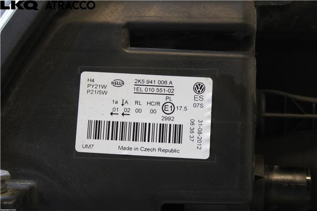 Frontlykt høyre halogen til VW Caddy 2010-2015 (Type III, Fase 2)  (2K5941006A|)