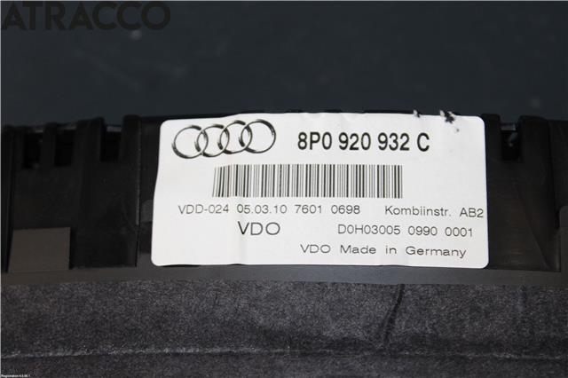 Speedometer til Audi A3 2009-2012 (Type II, Fase 2)  (8P0920932C|)