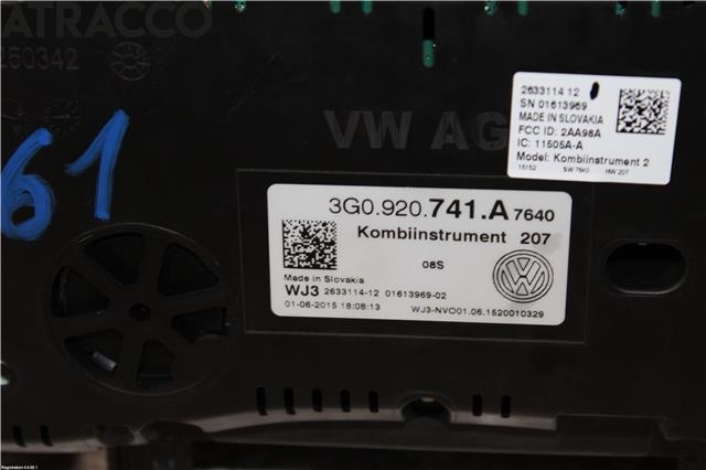 Speedometer til VW Passat 2015-2019 (Fase 1) (B8) (B8) (3G0920741A|)