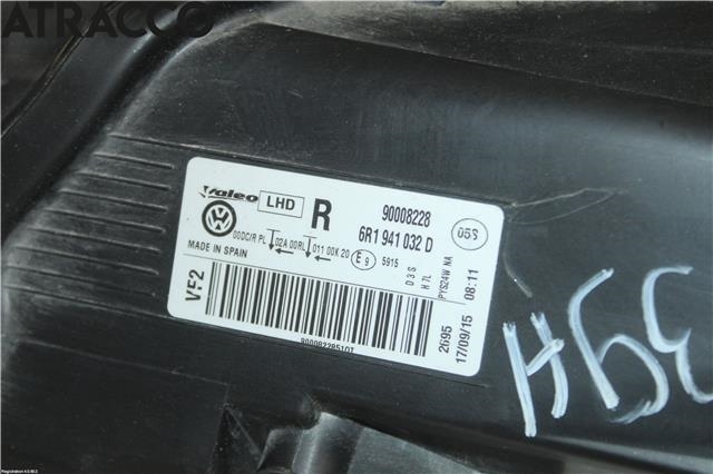 Frontlykt høyre halogen til VW Polo 2014-2017 (Type V, Fase 2) (6R1941032D|)
