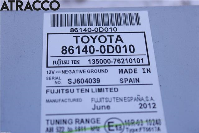 Bilstereo til Toyota Yaris 2012-2014 (Type III, Fase 1) (861200D640|)