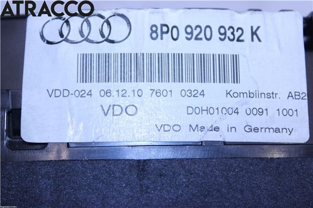 Speedometer til Audi A3 2009-2012 (Type II, Fase 2)  (8P0920932KX|)