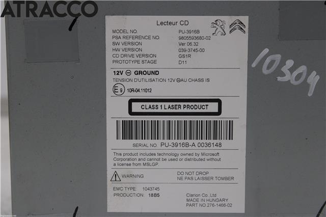 Bilstereo CD-veksler til Peugeot 308 2013-2021 (Type II)  (1610916280|)