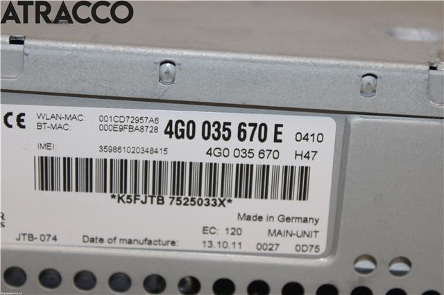 Bilstereo til Audi A7 2010-2014 (Type I, Fase 1)  (4G0035670E|)