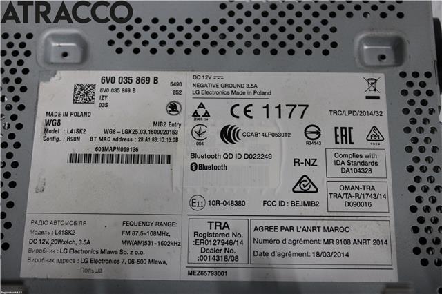 Instrument kjørecomputer til Škoda Fabia 2014-2021 (Type III)  (6V0035869B|)