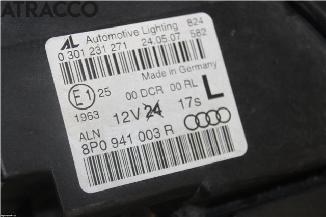 Frontlykt venstre halogen til Audi A3 2003-2008 (Type II, Fase 1)  (8P0941029R|)
