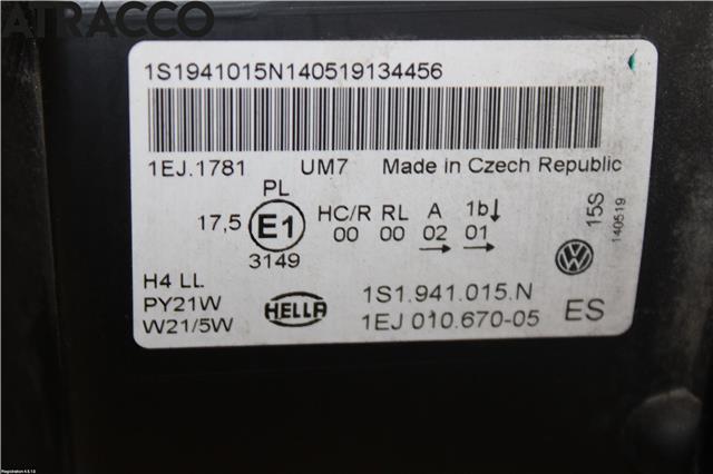 Frontlykt venstre halogen til VW E-Up 2013-2019  (1S1941015N|)