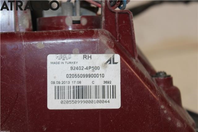 Baklykt høyre til Hyundai i20 2009-2014 (Type I)  (924024P500|)