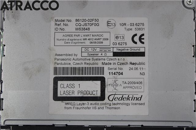 Bilstereo til Toyota Auris 2010-2012 (Type I, Fase 2)  (8612002F50|)