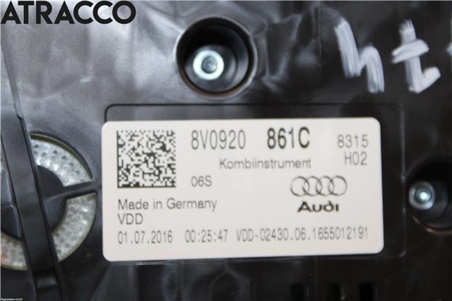 Instrumentpanel til Audi A3 2012-2016 (Type III, Fase 1)  (8V0920861C|)