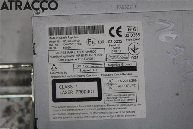 Bilstereo til Toyota Auris 2010-2012 (Type I, Fase 2)  (8614002100|)