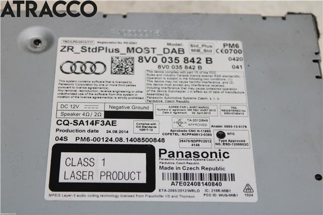 Bilstereo til Audi A3 2012-2016 (Type III, Fase 1)  (8V0035842B|)