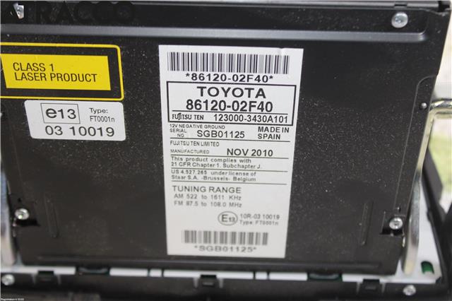 Bilstereo til Toyota Auris 2010-2012 (Type I, Fase 2)  (8612002F40|)