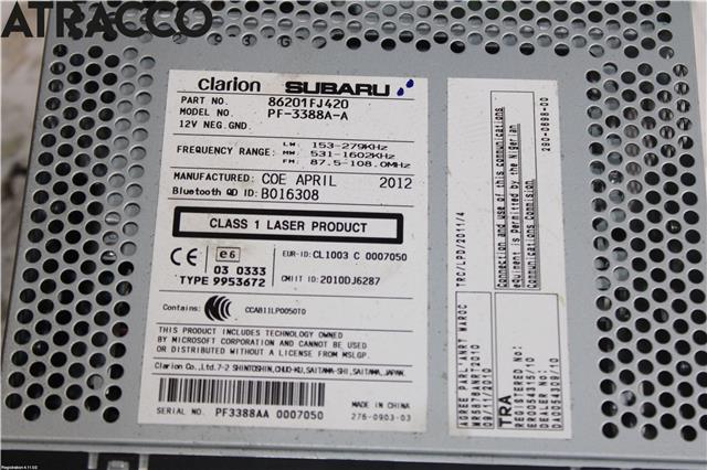 Bilstereo til Subaru XV 2012-2017 (Type I)  (86201FJ420|)