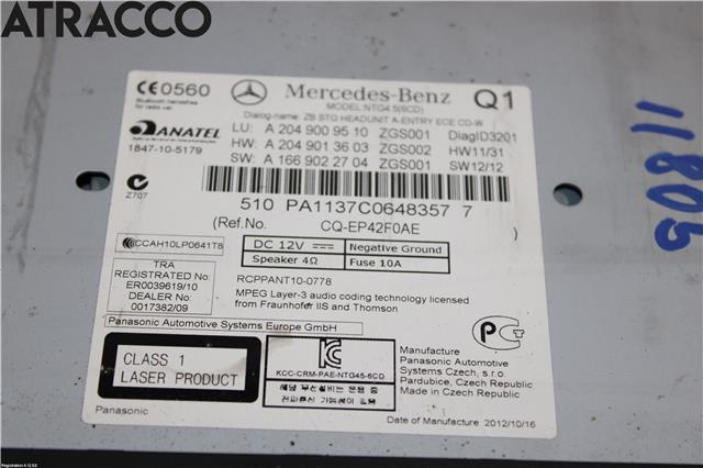 Bilstereo til Mercedes C-Klasse 2011-2014 (Fase 2) (W204) (W204) (A2049009510|)