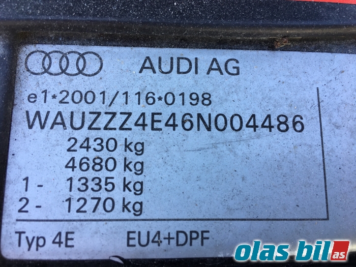 Audi A8 2003-2010 (Type II) , Motorkode: ASB, Girkassekode: HKL
