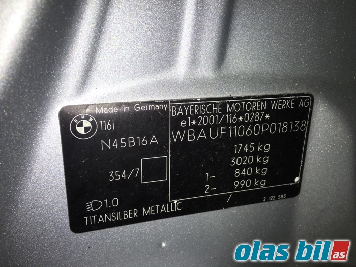 BMW 1-Serie 2004-2011 (E81/E82/E87/E88) (E81/E82/E87/E88), Motorkode: N45-B16A, Girkassekode: S5D 250G