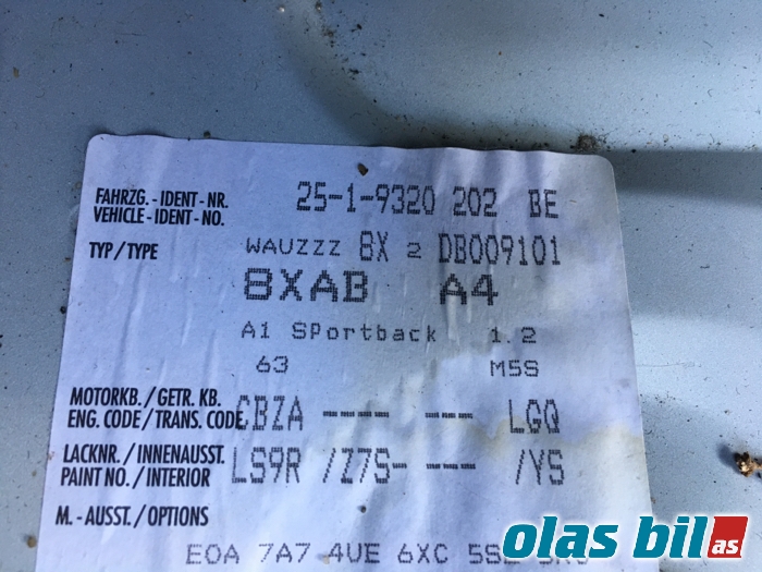 Audi A1 2010-2014 (Type I, Fase 1) , Motorkode: CBZA, Girkassekode: LGQ