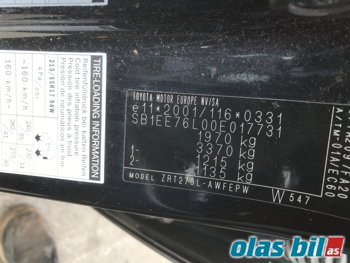 Toyota Avensis 2009-2015 (Type III, Fase 1) , Motorkode: 1ZR-FAE, Girkassekode: 