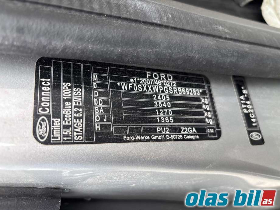 Ford Transit Connect 2018-->> Type II, Fase 2 , Motorkode: Z2GA, Girkassekode: