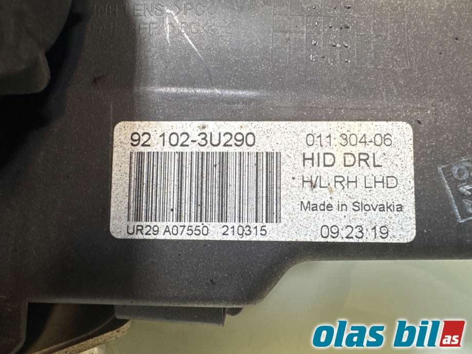 Frontlykt høyre xenon til Kia Sportage 2010-2016 (Type III) (KIA|92102 3U290||92 102 3U290)